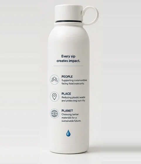 LDN SIP reusable bottle, back view