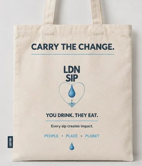 LDN SIP organic cotton tote, back view
